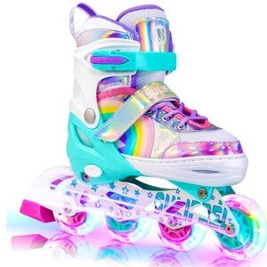 SULIFEEL Kids Rainbow Unicorn Inline Skates Light up Wheels